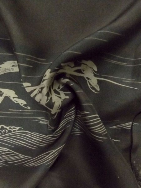 画像15: M0516C  男性用襦袢 男性用着物  シルク(正絹)   オリーブ, 松/松葉 【中古】 【USED】 【リサイクル】 ★☆☆☆☆ (15)