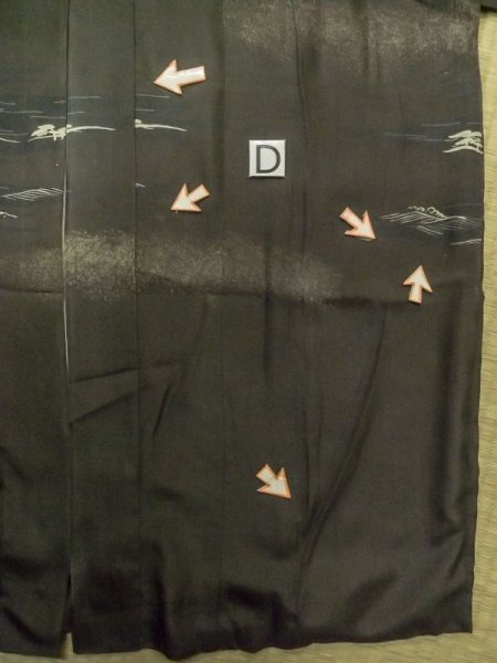 画像20: M0516C  男性用襦袢 男性用着物  シルク(正絹)   オリーブ, 松/松葉 【中古】 【USED】 【リサイクル】 ★☆☆☆☆ (20)