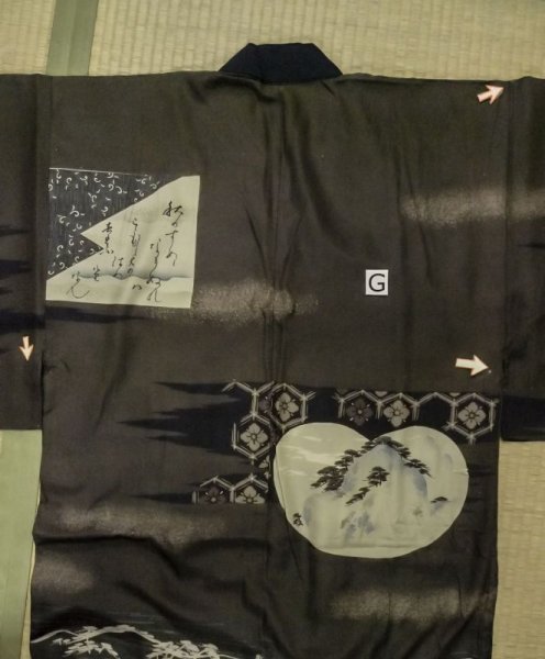 画像23: M0516C  男性用襦袢 男性用着物  シルク(正絹)   オリーブ, 松/松葉 【中古】 【USED】 【リサイクル】 ★☆☆☆☆ (23)