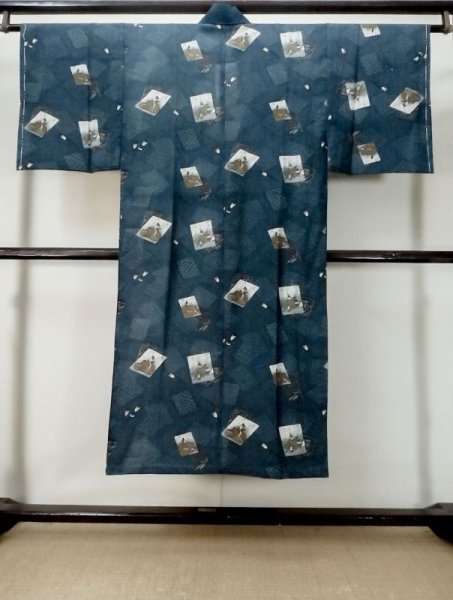 画像2: M0516M Mint  男性用襦袢 男性用着物 矢柄 ウール   紺, 笹 【中古】 【USED】 【リサイクル】 ★☆☆☆☆ (2)