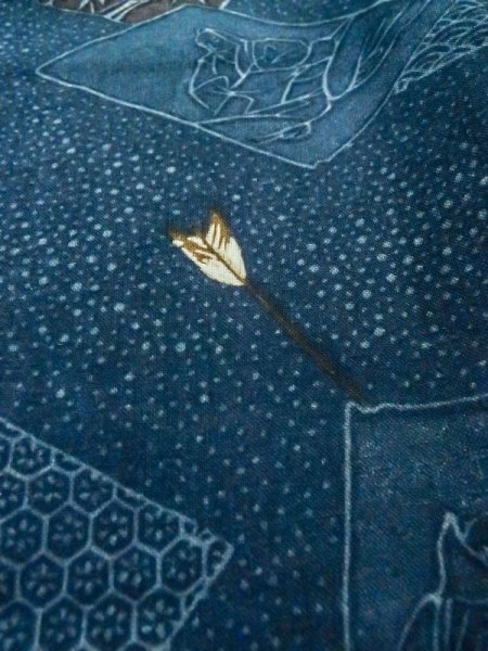 画像8: M0516M Mint  男性用襦袢 男性用着物 矢柄 ウール   紺, 笹 【中古】 【USED】 【リサイクル】 ★☆☆☆☆ (8)