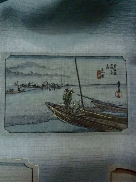 画像7: M0516R  男性用襦袢 男性用着物  ウール  青み 灰色, 橘 【中古】 【USED】 【リサイクル】 ★☆☆☆☆ (7)