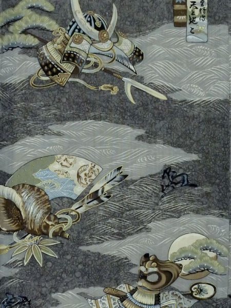 画像4: M0516U  男性用襦袢 男性用着物 兜、貝、矢柄 ウール   灰色, 松/松葉 【中古】 【USED】 【リサイクル】 ★★☆☆☆ (4)
