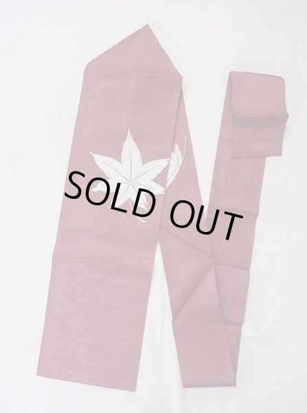 画像1: M0523A 名古屋帯 女性用着物 シルク（正絹）   えんじ もみじ 【中古】 【USED】 【リサイクル】 ★★★★☆ (1)