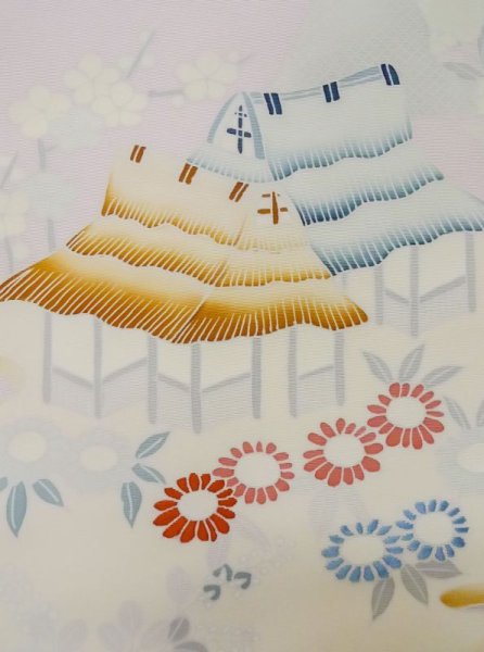 画像4: M0523C 名古屋帯 女性用着物 シルク（正絹）  淡い 桃色 菊 【中古】 【USED】 【リサイクル】 ★★★☆☆ (4)