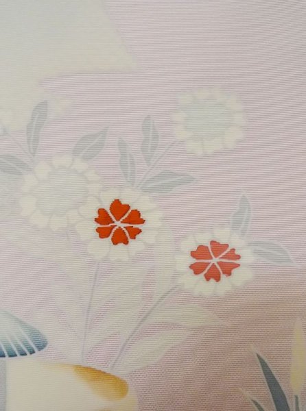 画像5: M0523C 名古屋帯 女性用着物 シルク（正絹）  淡い 桃色 菊 【中古】 【USED】 【リサイクル】 ★★★☆☆ (5)