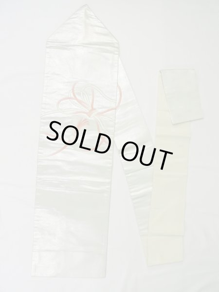 画像1: M0523L 名古屋帯 女性用着物 シルク（正絹）   銀色 房付き紐 【中古】 【USED】 【リサイクル】 ★★★☆☆ (1)