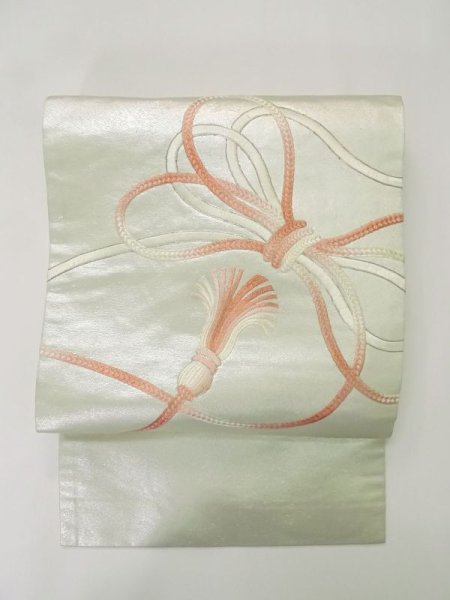 画像2: M0523L 名古屋帯 女性用着物 シルク(正絹)   銀色 房付き紐 【中古】 【USED】 【リサイクル】 ★★★☆☆ (2)