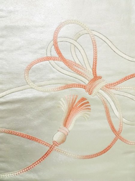 画像3: M0523L 名古屋帯 女性用着物 シルク(正絹)   銀色 房付き紐 【中古】 【USED】 【リサイクル】 ★★★☆☆ (3)