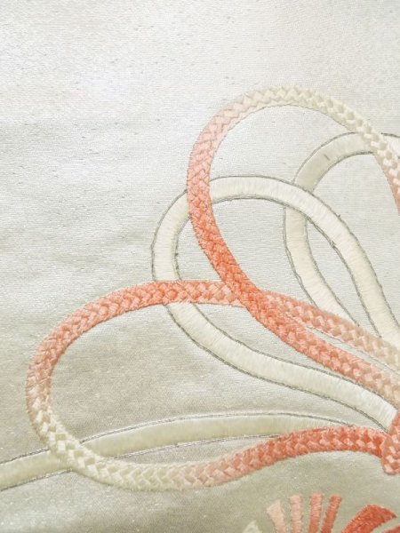 画像5: M0523L 名古屋帯 女性用着物 シルク(正絹)   銀色 房付き紐 【中古】 【USED】 【リサイクル】 ★★★☆☆ (5)