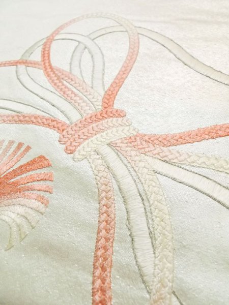 画像7: M0523L 名古屋帯 女性用着物 シルク(正絹)   銀色 房付き紐 【中古】 【USED】 【リサイクル】 ★★★☆☆ (7)