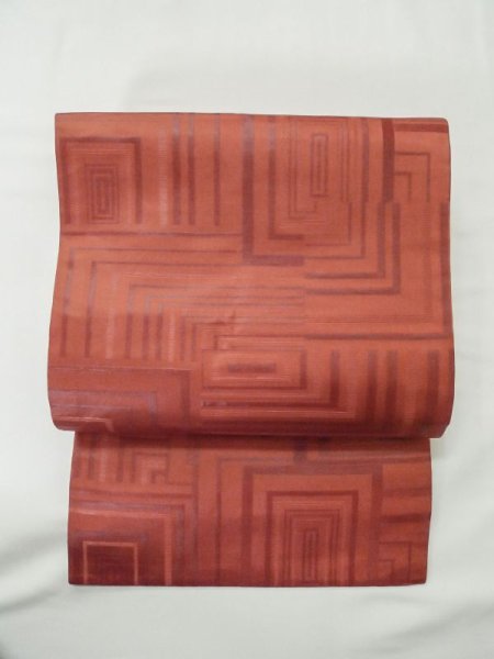 画像2: M0523Q 名古屋帯 女性用着物 シルク(正絹)   橙色 四角 【中古】 【USED】 【リサイクル】 ★★★☆☆ (2)