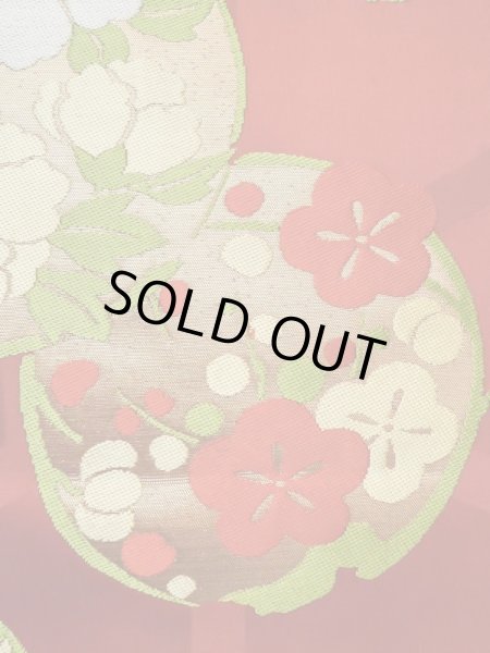 画像5: M0523S 名古屋帯 女性用着物 シルク（正絹）  鮮やか 赤色 ぼたん 【中古】 【USED】 【リサイクル】 ★★☆☆☆ (5)