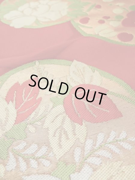 画像8: M0523S 名古屋帯 女性用着物 シルク（正絹）  鮮やか 赤色 ぼたん 【中古】 【USED】 【リサイクル】 ★★☆☆☆ (8)