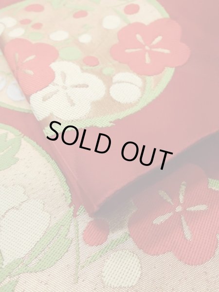 画像10: M0523S 名古屋帯 女性用着物 シルク（正絹）  鮮やか 赤色 ぼたん 【中古】 【USED】 【リサイクル】 ★★☆☆☆ (10)