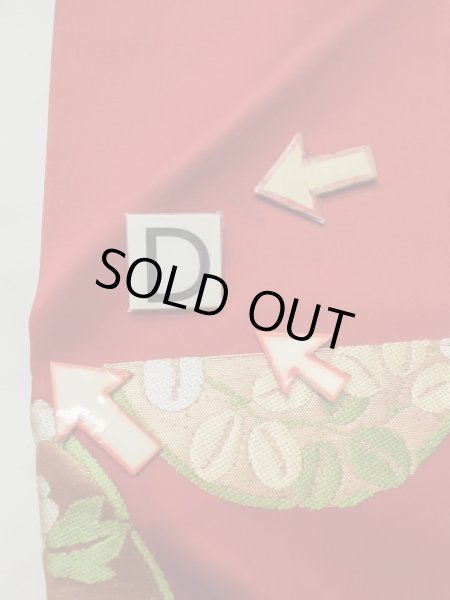 画像14: M0523S 名古屋帯 女性用着物 シルク（正絹）  鮮やか 赤色 ぼたん 【中古】 【USED】 【リサイクル】 ★★☆☆☆ (14)