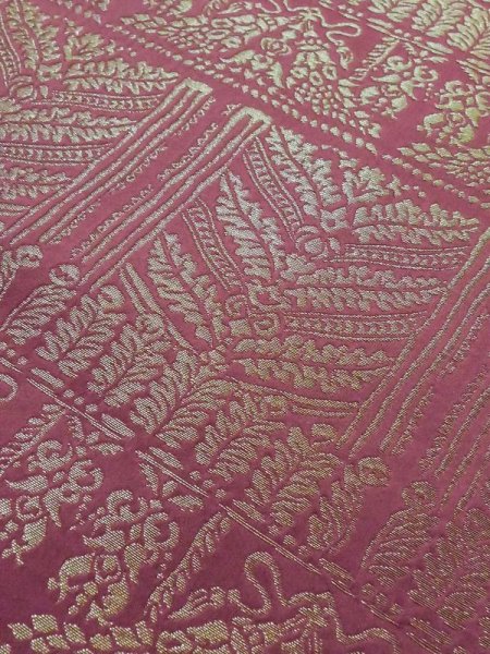 画像7: M0523Y 名古屋帯 女性用着物 化繊   えんじ 草 【中古】 【USED】 【リサイクル】 ★★☆☆☆ (7)