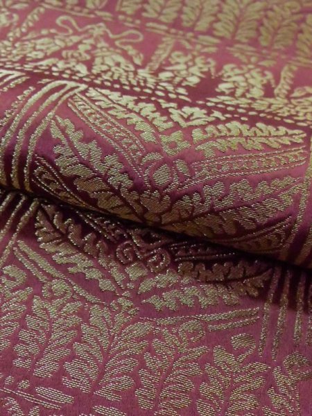 画像8: M0523Y 名古屋帯 女性用着物 化繊   えんじ 草 【中古】 【USED】 【リサイクル】 ★★☆☆☆ (8)