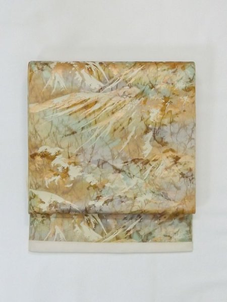 画像7: M0523Z 名古屋帯 女性用着物 シルク(正絹) 淡い 薄い 緑色 ぼかし 【中古】 【USED】 【リサイクル】 ★★☆☆☆ (7)