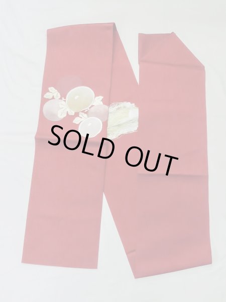 画像1: M0525B 名古屋帯 女性用着物 化繊   赤色 花 【中古】 【USED】 【リサイクル】 ★★☆☆☆ (1)