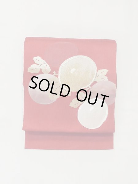 画像2: M0525B 名古屋帯 女性用着物 化繊   赤色 花 【中古】 【USED】 【リサイクル】 ★★☆☆☆ (2)