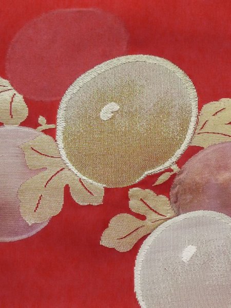 画像4: M0525B 名古屋帯 女性用着物 化繊   赤色 花 【中古】 【USED】 【リサイクル】 ★★☆☆☆ (4)
