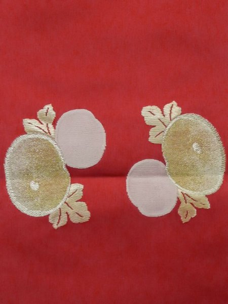 画像7: M0525B 名古屋帯 女性用着物 化繊   赤色 花 【中古】 【USED】 【リサイクル】 ★★☆☆☆ (7)