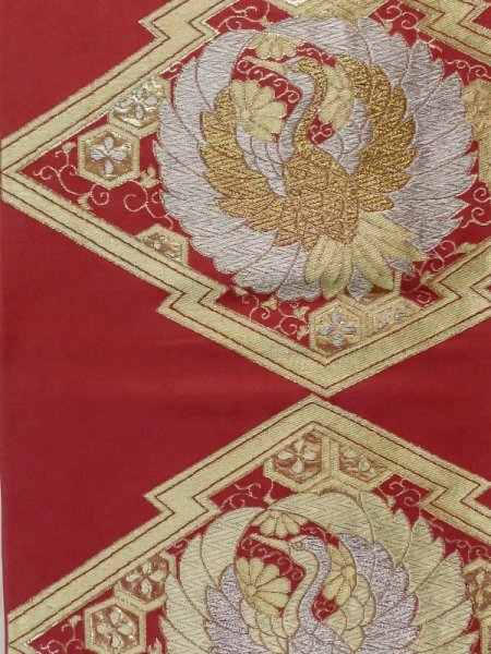 画像3: M0525C 袋帯 女性用着物 シルク(正絹)   えんじ 草 【中古】 【USED】 【リサイクル】 ★★☆☆☆ (3)