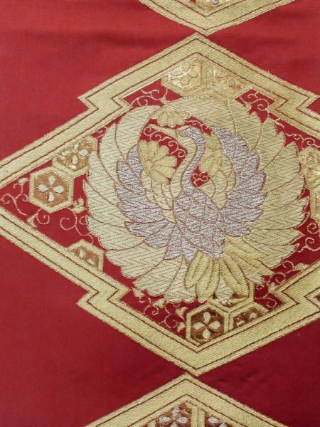 画像4: M0525C 袋帯 女性用着物 シルク(正絹)   えんじ 草 【中古】 【USED】 【リサイクル】 ★★☆☆☆ (4)