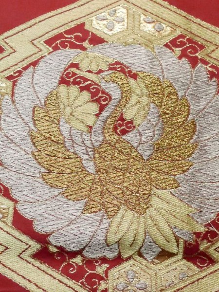 画像5: M0525C 袋帯 女性用着物 シルク(正絹)   えんじ 草 【中古】 【USED】 【リサイクル】 ★★☆☆☆ (5)