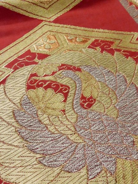 画像6: M0525C 袋帯 女性用着物 シルク(正絹)   えんじ 草 【中古】 【USED】 【リサイクル】 ★★☆☆☆ (6)