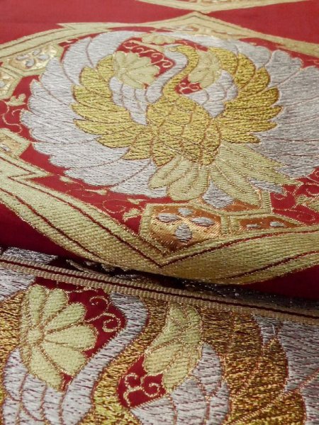 画像7: M0525C 袋帯 女性用着物 シルク(正絹)   えんじ 草 【中古】 【USED】 【リサイクル】 ★★☆☆☆ (7)