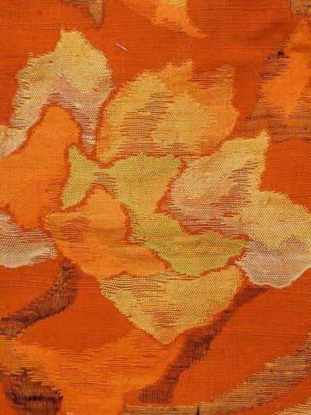画像5: M0525H 名古屋帯 女性用着物 シルク(正絹)   橙色 花 【中古】 【USED】 【リサイクル】 ★★★★☆ (5)