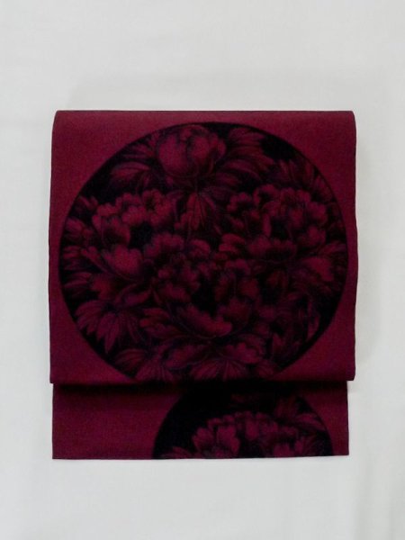 画像2: M0525J 名古屋帯 女性用着物 シルク(正絹)  深い 桃色 ぼたん 【中古】 【USED】 【リサイクル】 ★★☆☆☆ (2)