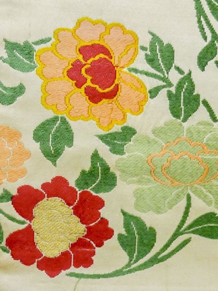 画像5: M0525O 名古屋帯 女性用着物 シルク(正絹)   アイボリー ぼたん 【中古】 【USED】 【リサイクル】 ★★☆☆☆ (5)