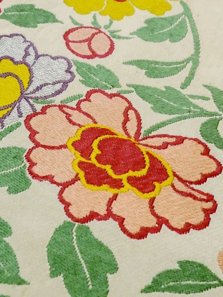 画像8: M0525O 名古屋帯 女性用着物 シルク(正絹)   アイボリー ぼたん 【中古】 【USED】 【リサイクル】 ★★☆☆☆ (8)