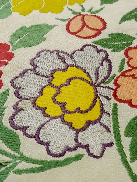 画像9: M0525O 名古屋帯 女性用着物 シルク(正絹)   アイボリー ぼたん 【中古】 【USED】 【リサイクル】 ★★☆☆☆ (9)