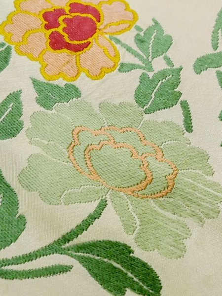 画像10: M0525O 名古屋帯 女性用着物 シルク(正絹)   アイボリー ぼたん 【中古】 【USED】 【リサイクル】 ★★☆☆☆ (10)