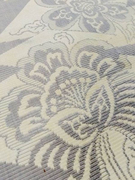 画像7: M0525P 名古屋帯 女性用着物 化繊 淡い 灰色がかった 青 ぼたん 【中古】 【USED】 【リサイクル】 ★★☆☆☆ (7)