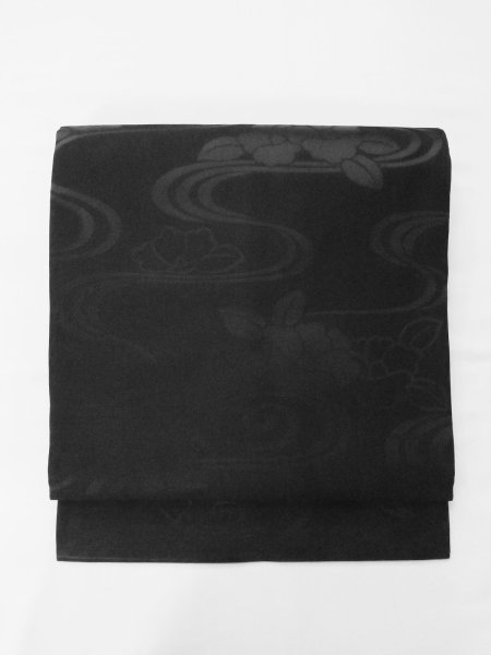 画像2: M0525Y 名古屋帯 女性用着物 シルク（正絹）   黒 ぼたん 【中古】 【USED】 【リサイクル】 ★★★☆☆ (2)