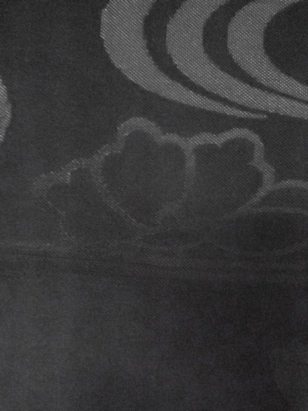 画像7: M0525Y 名古屋帯 女性用着物 シルク（正絹）   黒 ぼたん 【中古】 【USED】 【リサイクル】 ★★★☆☆ (7)