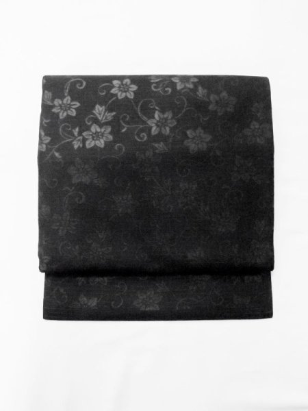 画像2: M0526A 名古屋帯 女性用着物 シルク(正絹)   黒 花 【中古】 【USED】 【リサイクル】 ★★★☆☆ (2)