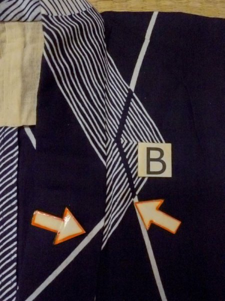 画像14: M0613I  浴衣(日本製) 女性用着物  綿麻   藍, 花 【中古】 【USED】 【リサイクル】 ★★☆☆☆ (14)