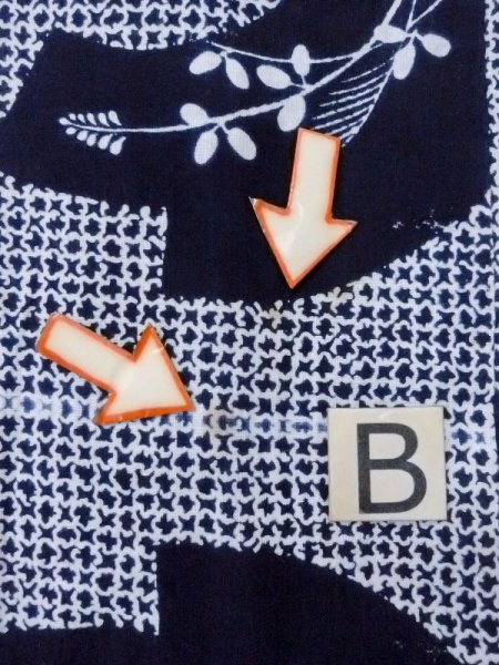 画像14: M0613J  浴衣(日本製) 女性用着物  綿   藍, 花 【中古】 【USED】 【リサイクル】 ★★★☆☆ (14)