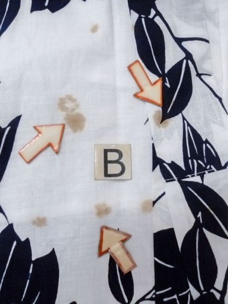 画像14: M0613M  浴衣（日本製） 女性用着物  綿麻   オフ　ホワイト, 花 【中古】 【USED】 【リサイクル】 ★☆☆☆☆ (14)