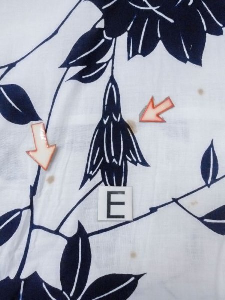 画像17: M0613M  浴衣（日本製） 女性用着物  綿麻   オフ　ホワイト, 花 【中古】 【USED】 【リサイクル】 ★☆☆☆☆ (17)