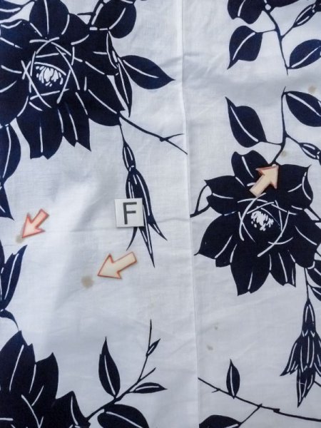 画像18: M0613M  浴衣（日本製） 女性用着物  綿麻   オフ　ホワイト, 花 【中古】 【USED】 【リサイクル】 ★☆☆☆☆ (18)