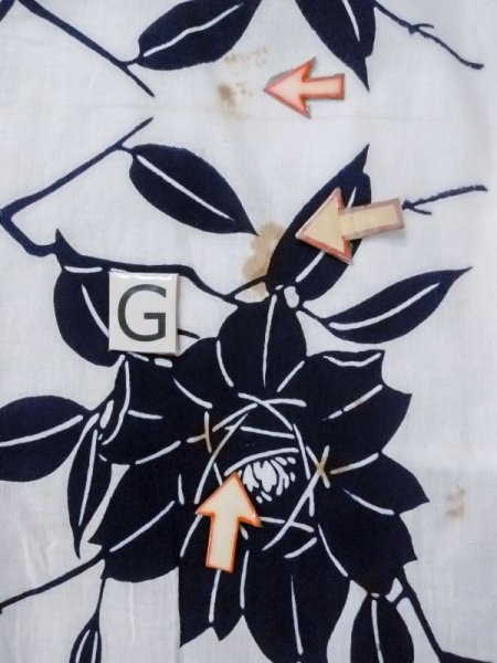 画像19: M0613M  浴衣（日本製） 女性用着物  綿麻   オフ　ホワイト, 花 【中古】 【USED】 【リサイクル】 ★☆☆☆☆ (19)