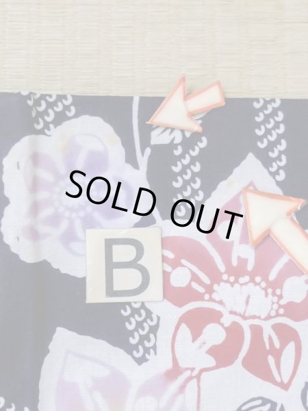 画像13: M0613O  浴衣（日本製） 女性用着物  綿   紺, 花 【中古】 【USED】 【リサイクル】 ★★☆☆☆ (13)