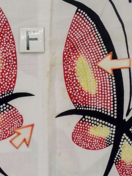 画像17: M0613P  浴衣(日本製) 女性用着物  綿   白, 蝶々 【中古】 【USED】 【リサイクル】 ★★☆☆☆ (17)